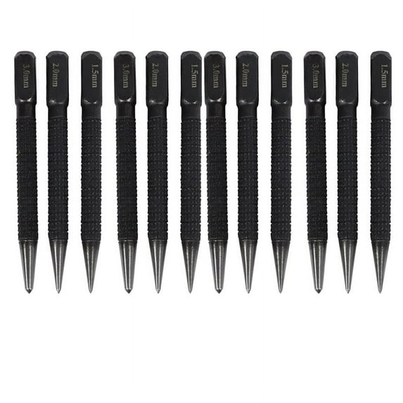 12Pcs High-Carbon Steel Center Punch Set 10cm Non Slip Center Punch for Alloy Steel Metal Wood Marking Drilling Tool,12x Center punch,Black