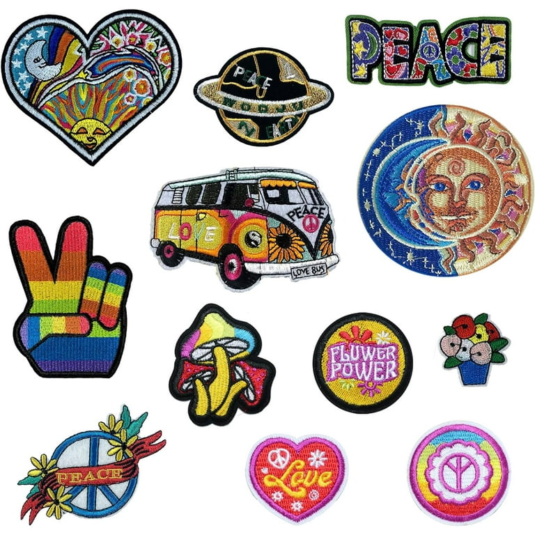 12Pcs Hippie Patches Iron on Vintage Patches Peace Sign Repair Decoractive  Patch for Clothing Design Backpack Jackets Jeans Shirt DIY Craft  Decorations 