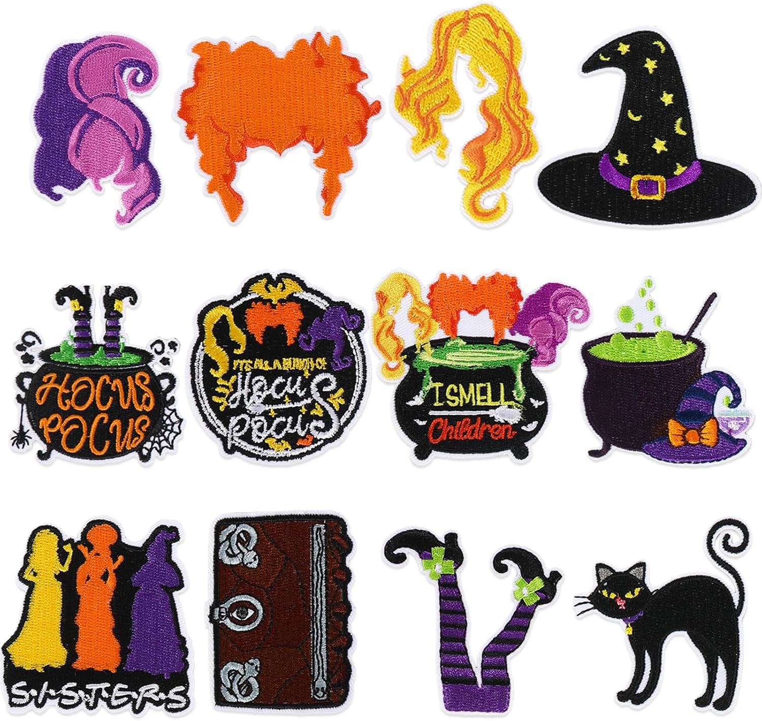 12Pcs Hocus Pocus IronOn SewOn Patches Halloween Witch Heat Transfer