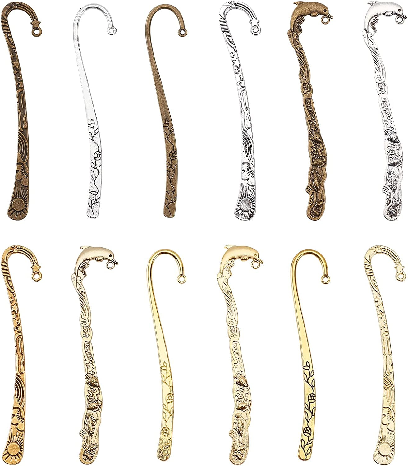 12Pcs Hook Bookmarks Findings Metal Bookmark Hairpin Stripe Hook
