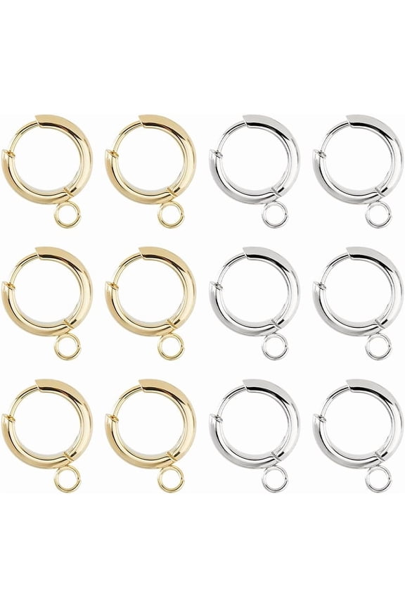 12Pcs Huggie Hoop Earrings 2 Colors Stainless Steel Huggie Earring with Loop 13mm Small Huggie Hoops Leverback Earring Hooks for Jewelry Making