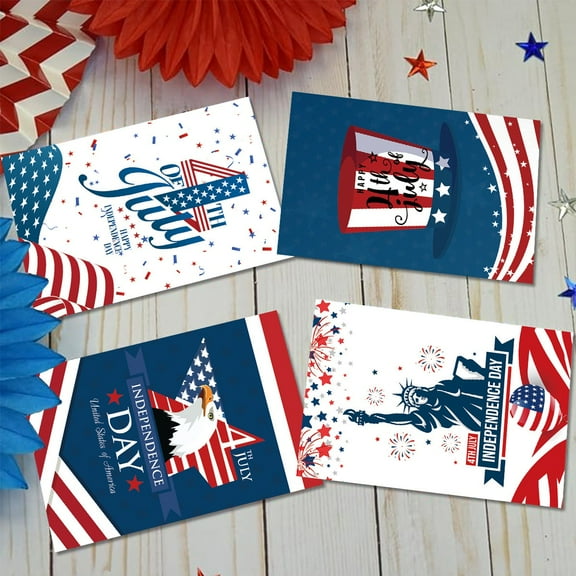 12Pcs Independence Day Greeting Cards with Envelopes Stickers,5.91x3.94Inch Greeting Cards for July 4th Memorial Day