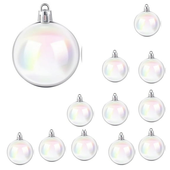 12Pcs Iridescent Ornaments Balls,Clear Iridescent Ornaments,Christmas Hanging Rainbow Ball,Plastic Clear Ball,Reusable Christmas Ornaments