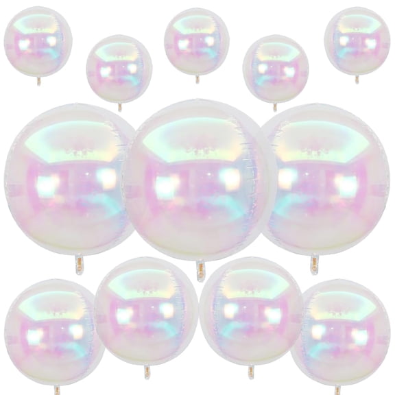 12Pcs Iridescent Round Foil Balloons, 22" 15" 10" 4D Clear Ball Balloon, Holographic Balloons for Birthday Wedding Folding Rainbow Under The Sea Mermaid Party decoration Y114