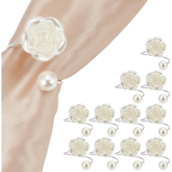 12Pcs Iron Napkin Rings with Resin Rose Flower Party Decorations Platinum 42mm Craft
