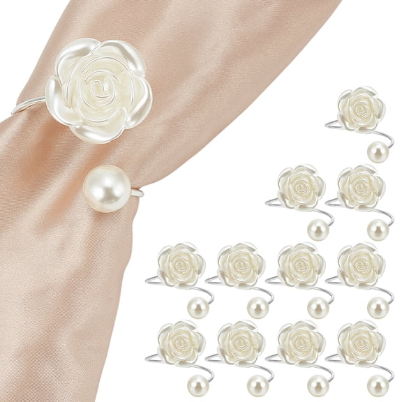 12Pcs Iron Napkin Rings with Resin Rose Flower Party Decorations Platinum 42mm DIY