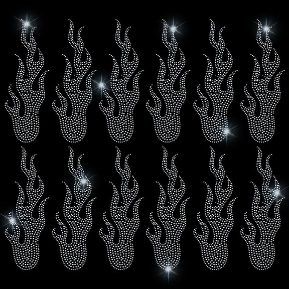 12Pcs Iron on Rhinestone Flames Transfer Glitter Flame Rhinestones Patches Sparkling Hotfix Flame Crystal Sticker Applique
