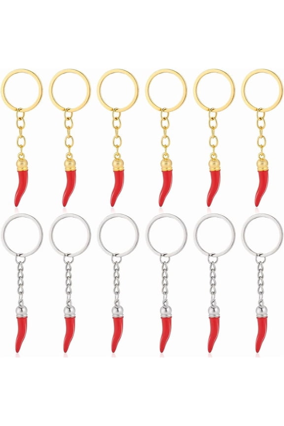 12Pcs Italian Horn Keychains Red Chili Pepper Keychain with Keyring Metal Luck Charms