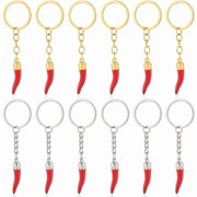 12Pcs Italian Horn Keychains Red Chili Pepper Keychain with Keyring Metal Luck Charms