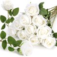 thumbnail image 1 of 12Pcs Ivory White Velvet Artificial Roses, Pure Silk Bridal Flowers for Wedding Bouquet, Church Decor & Christmas Centerpieces, 1 of 6