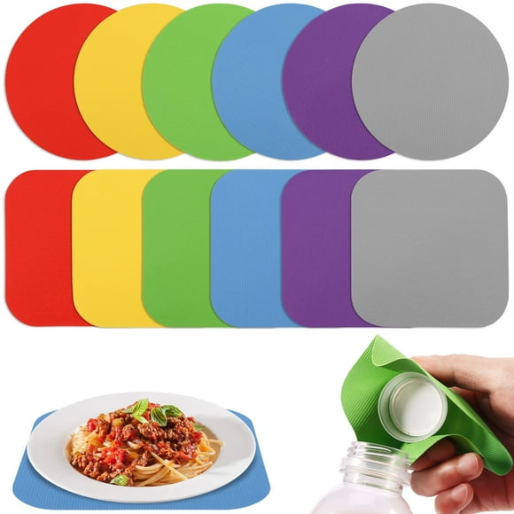 12Pcs Jar Gripper Pads Manual Rubber Jar Opener Grippers Multi-Purpose Non-Slip Bottle Lid Openers Round Square Kitchen Jar Opener Table Pads for Elderly Children Women Weak Hands