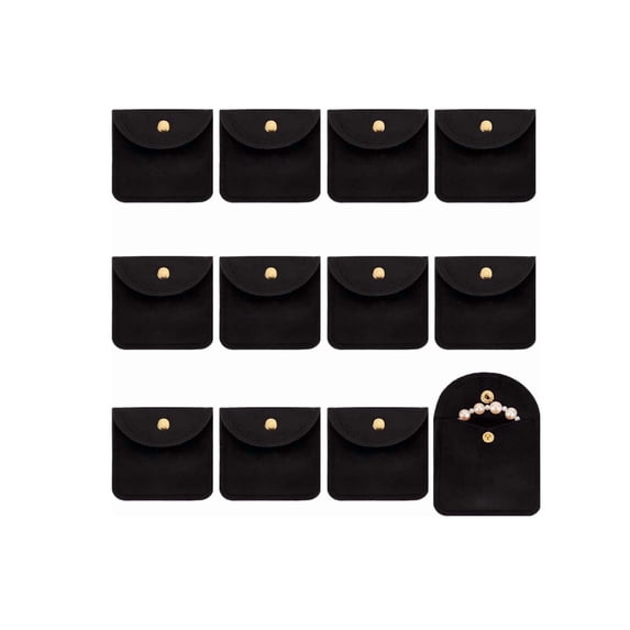 12Pcs Jewelry Pouches Soft Velvet Jewelry Pouches Black Rectangle Jewelry Gift Bags with Snap Button Portable Storage Bag for Rings Necklaces Earrings Bracelets Organizer DIY