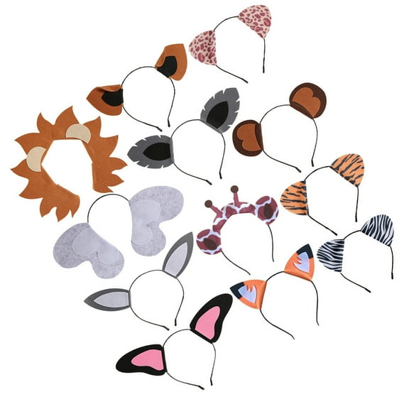 12Pcs Jungle Headband Ears Hair Hoop for Adult Kids Theme Parties Hair Accessories Photo Props