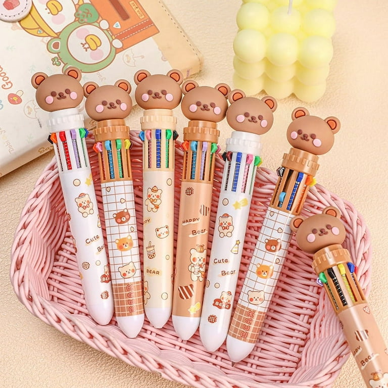 12Pcs Kawaii Cartoon Bear 10 Colors Ballpoint Pen Multicolored Pens  Colorful Refill School Office Supply Gift Stationery