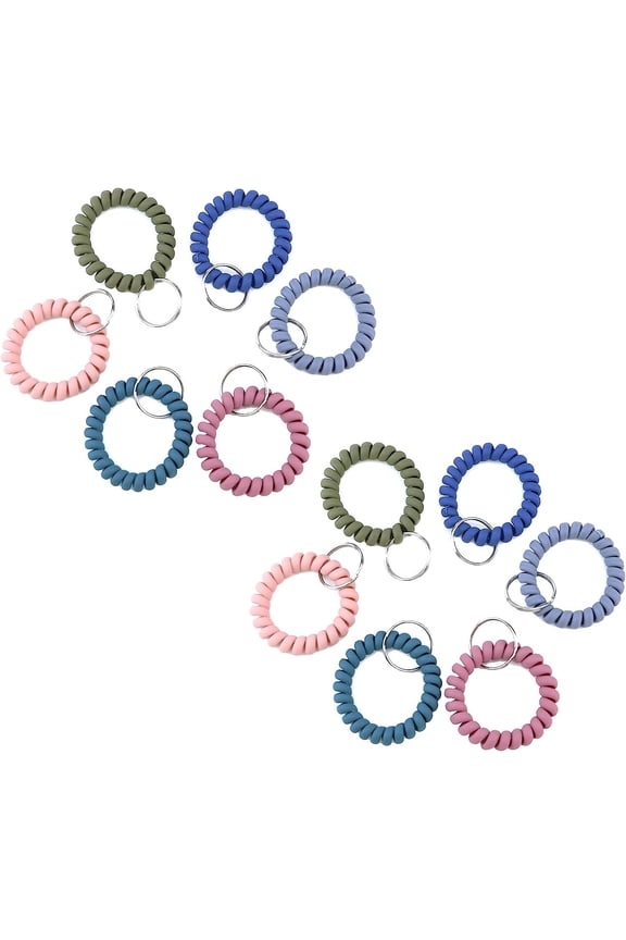 12Pcs Keychain Colorful Coil Keychain Rubber Wrist Key Holder for Badges,Keys