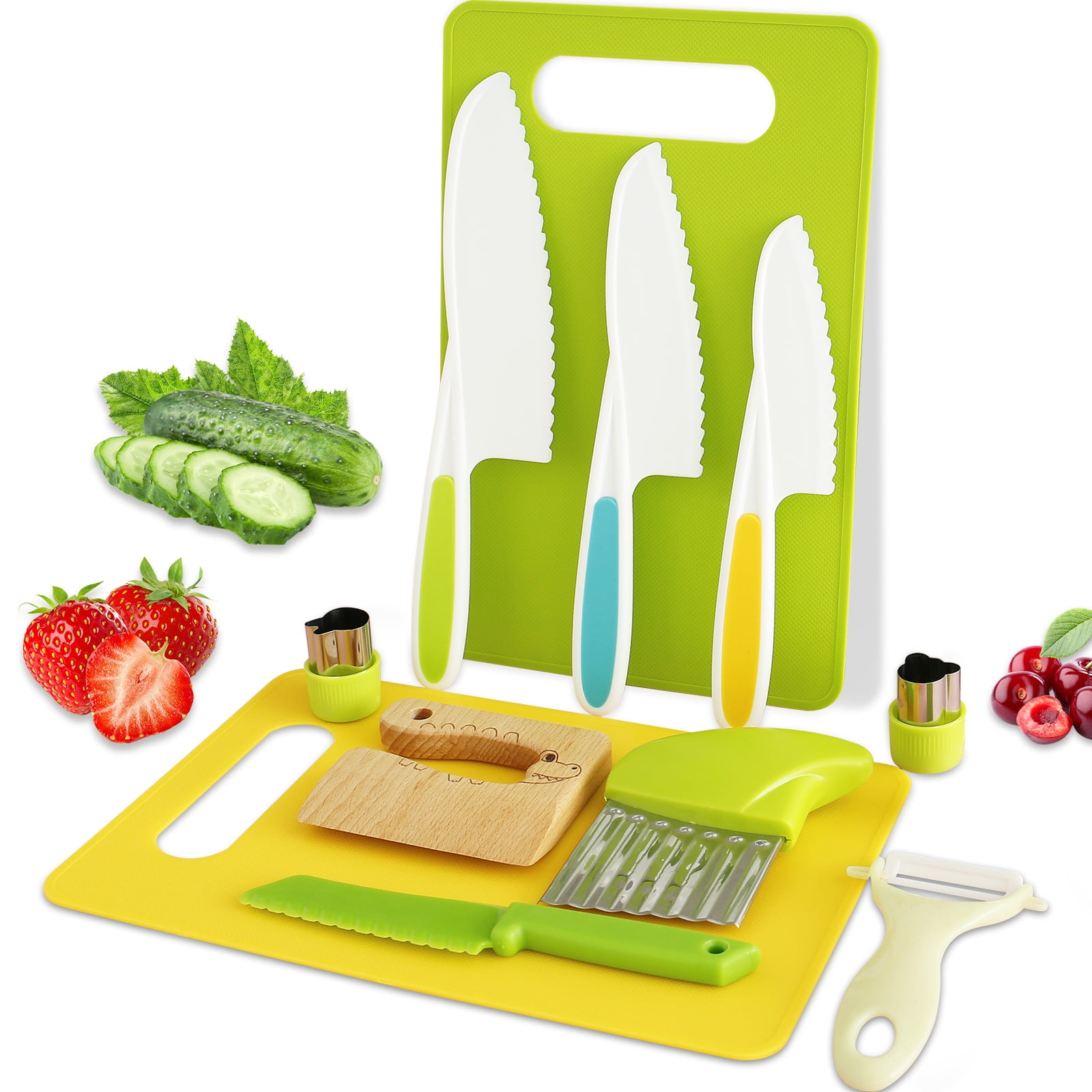 12Pcs Kid Cutter Set Plastic Children Cooking Cutter Set with Cutting