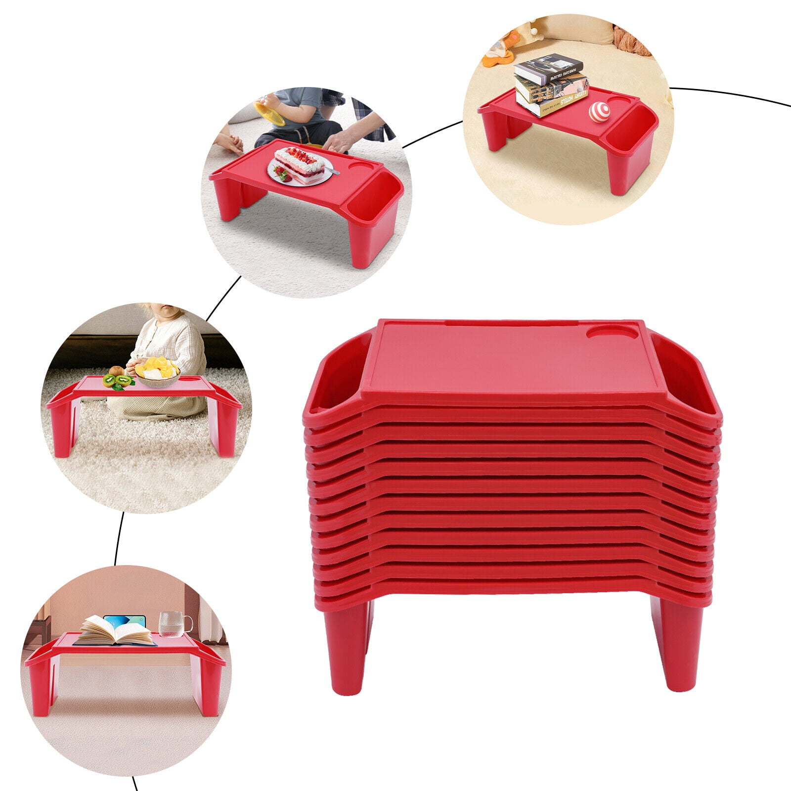 12Pcs Kids Lap Desk Tray Plastic Breakfast Laptop Trays Portable Activity Table Red