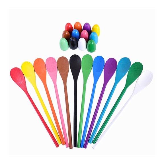 12Pcs Kids Outdoor Teamwork Race Game Eggs Spoon Race Set for Easter Hunting Coordination and Balance Training