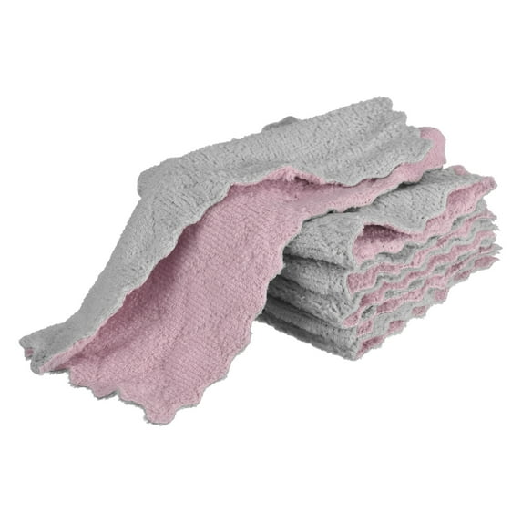 12Pcs Kitchen Dish Towel 9.8" Absorbent Coral Fleece Dish Cloth, Purple Grey