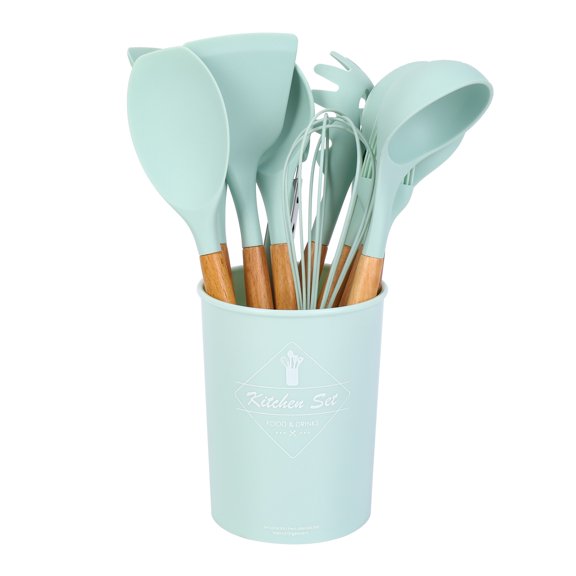 12Pcs Kitchen Utensil Set Silicone Cooking Utensils Cooking Spatula Heat Resistant Tools With Wooden Handle For Nonstick Non Scratch Cookware