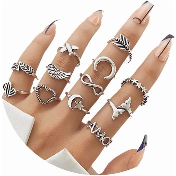 12Pcs Knuckle Rings Sets for Women Stackable Rings,Bohemian Punk Retro Vintage Joint Finger Gold Rings for Women Men Hollow Carved Snake Rings
