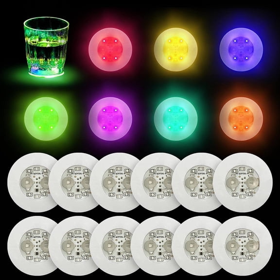 12Pcs LED Coaster, LED Sticker Lights, LED Bottle Lights Cup Holder Lights for Wine Liquor Bottle, Bottle Sparklers for Champagne, Party, Bar, Colorful