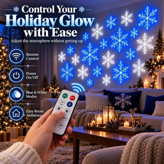 12Pcs LED Snowflake Wall Lights 3D Christmas Light Up Snow Flake with Blue & White Glow Remote Control & Magical Indoor/Outdoor