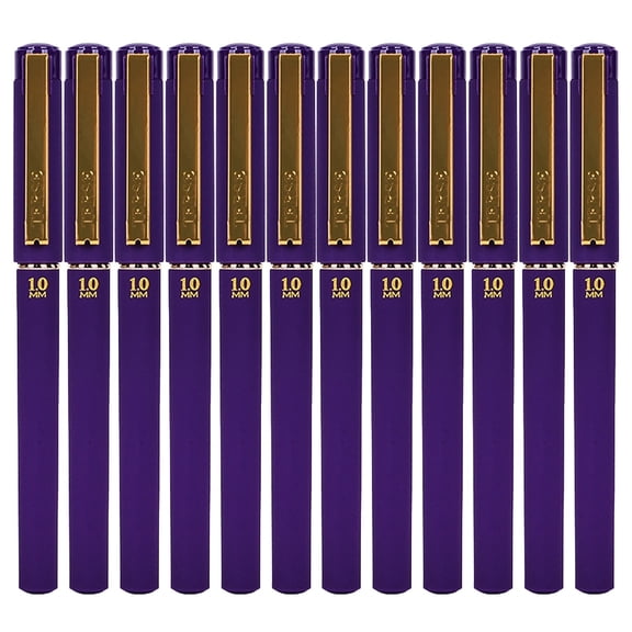 12Pcs Large Capacity Fast Dry Gel Pens-Smooth Writing, Glossy Ink, Comfortable Grip, 1mm Bold Point Portable Note Taking Drawing Pens for Office & Home Use, Available in Multicolor(Purple1,5.5x0.5")