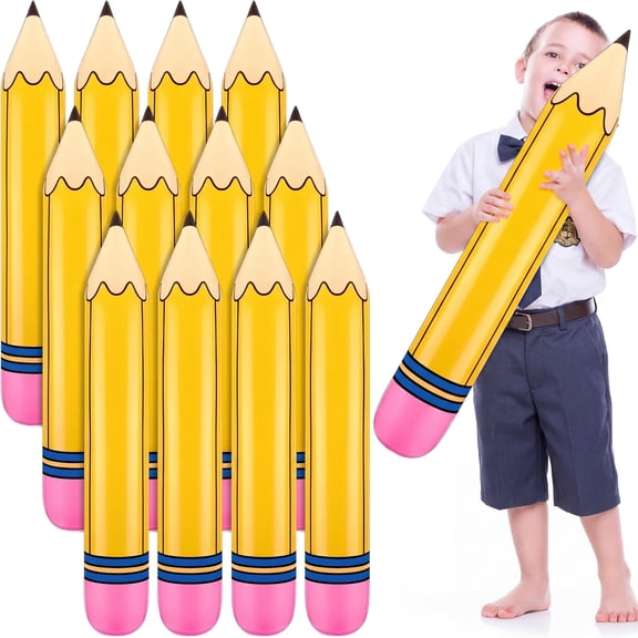 12Pcs Large Inflatable Pencil Balloons, Jumbo Blow Up Pencil Decorations for Back to School, Classroom Welcome Party, Graduation Photo Props
