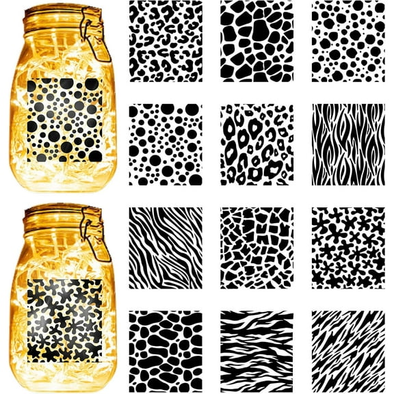 12Pcs Leopard Cow Stripes Silhouettes Mason Jar Decor Laser Cut Cardboard Scrapbook Cutouts Die Cuts PVC for DIY handcrafting