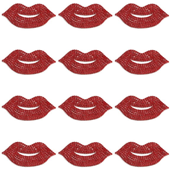 12Pcs Lips Rhinestone Iron on Applique 59x29mm Red Lips Shape Bling Beaded Decals Decorative Diamond Patches Transfer Kiss Stickers