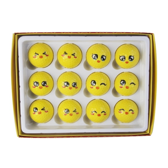 12Pcs Lovely Emotion Face Golfball Funny Yellow Practice Golfball Novelty Golfs for Men Women Golfers Enduring