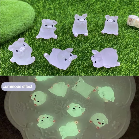 12Pcs Luminous Pig Figurines - Miniature Cartoon Pig Resin