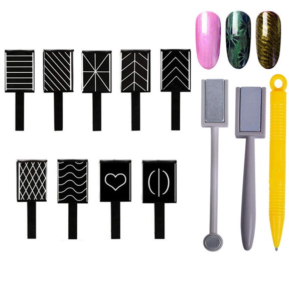 12Pcs Magnet Plate Wand Board Nail Magnet Tool, Nail Magnet Pens And Double-headed Strong Cat Eyes Magnet Stick Dotting pens For 3D Gel Polish Nail Art