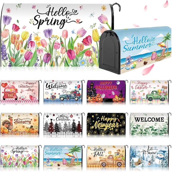 12Pcs Magnetic Mailbox Covers Standard Size 18 x 21 in, Seasonal Mailbox Covers for Outside, Waterproof Mailbox Covers Magnetic for Spring Summer Fall Winter Garden Yard Decor