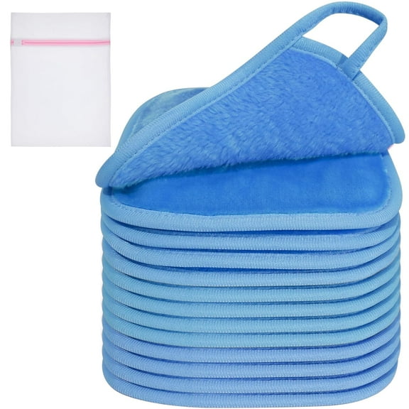 12Pcs Makeup Remover Cloth, Square 6 inch Reusable Makeup Remover Pads with Washable Travel Bag, Microfiber Makeup Removal Face Wash Cloths with Just Water, Gentle Soft