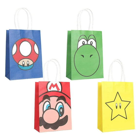 12Pcs Mario Party Gift Bags - Party Favor Bags Kraft Paper Bag Birthday Party Decorations Bag Party Favor Goody Treat Candy Bags Mario Theme Party Supplies for Birthday Party