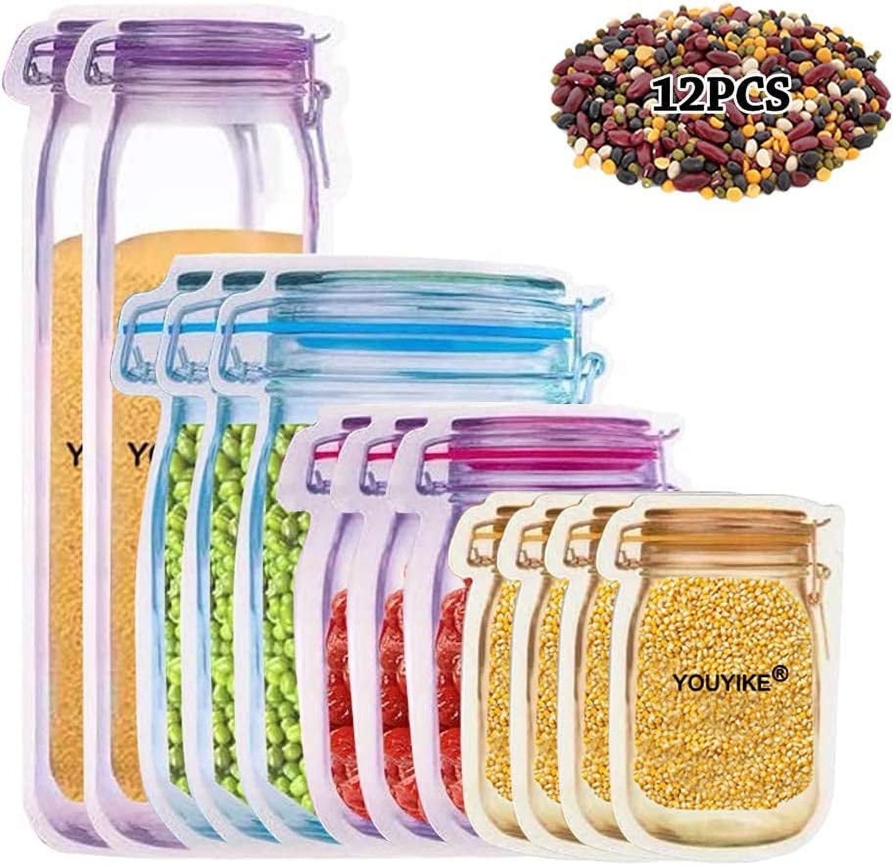 12Pcs Mason Jar Zipper Bags, 4 Different Sizes Mason Jar Bags Reusable