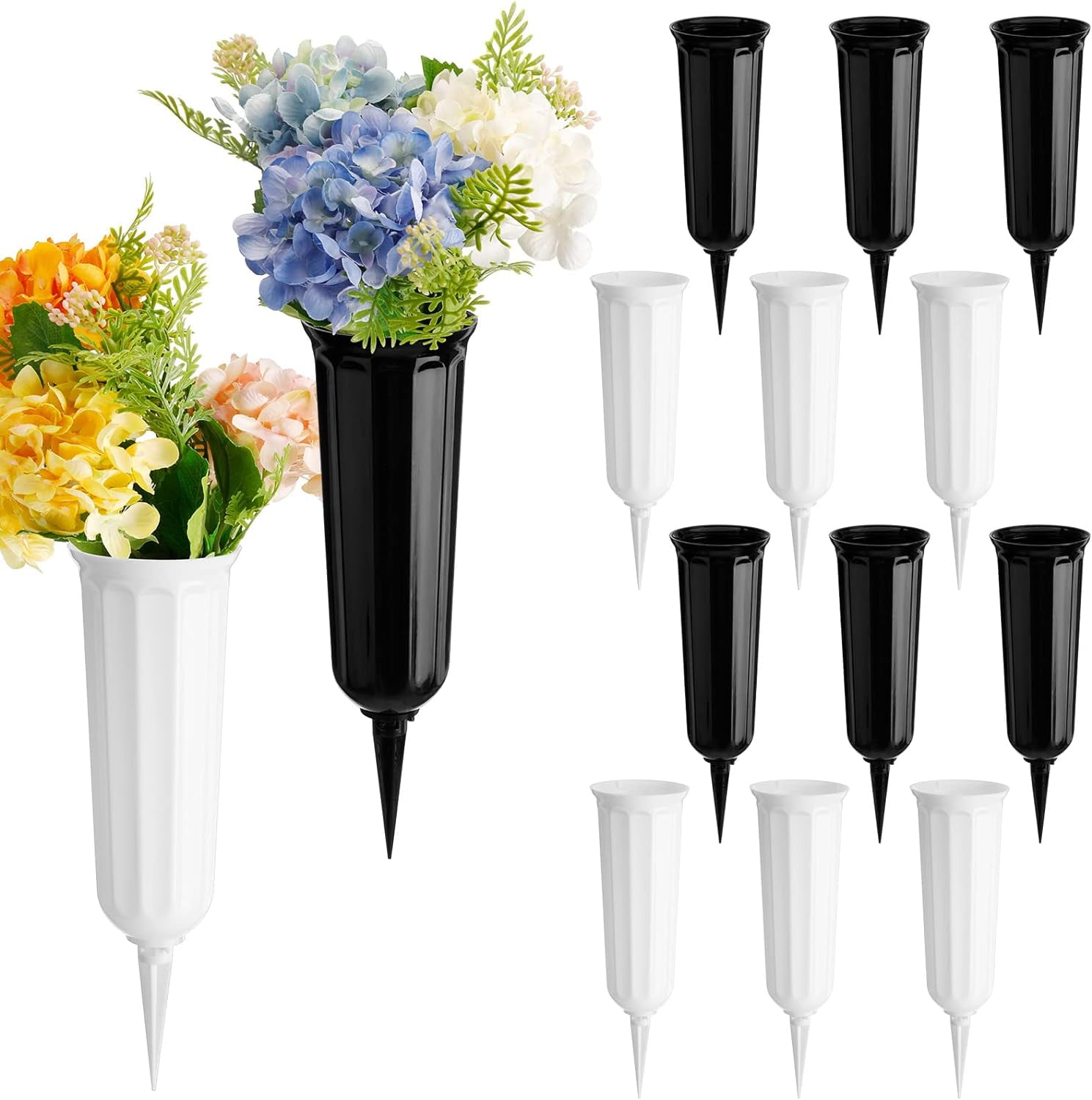 12Pcs Memorial Cemetery Vases with Spikes Plastic Flower Holder for