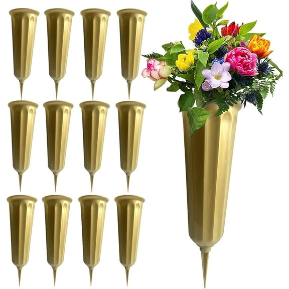 12Pcs Memorial Flower Vase Plastic Cemetery Vases with Spikes Cemetery Decorations for Grave Decorations for Cemetery Vases for Flowers Plastic Vases for Flowers Cemetery Flowers for Grave Vase