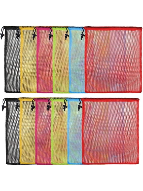 12-Pack Colorful Mesh Drawstring Bags for Laundry, Travel, Storage, Small Items, and Lightweight Organizer Pouches