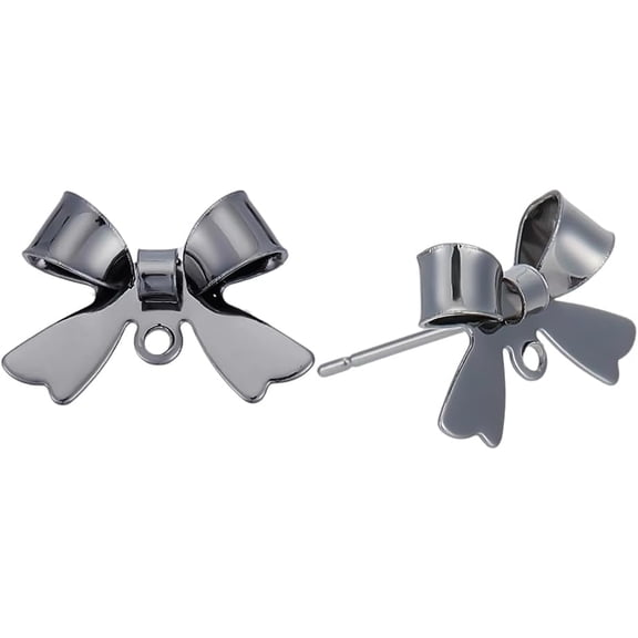 12Pcs Metal Bowknot Stud Earring Finding Black 11x16mm Shape Studs with Loop Earring Posts for DIY