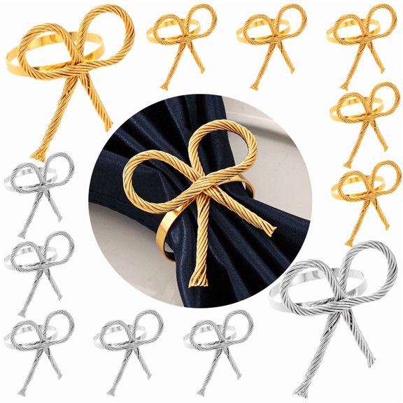 12Pcs Metal Gold/Silver Bowknot Napkin Rings,Bow Napkin Holder for Valentine's Day Thanksgiving Christmas Dinner Parties Weddings Receptions Family Gatherings Or Everyday Use Set Your Table with Style