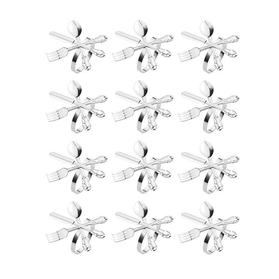 12Pcs Metal Knife and Fork Spoon Napkin Rings Holder for Christmas Party Wedding Used for Daily Table Parties Silver,12 * Napkin Rings,Silver