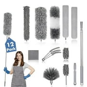 12Pcs Microfiber Duster Kit, Dusters for Cleaning with Detachable Extension Pole (16"-83") Washable Bendable Duster Cleaning Kit for High Ceiling, Furniture, Fan, Cobweb, Blinds