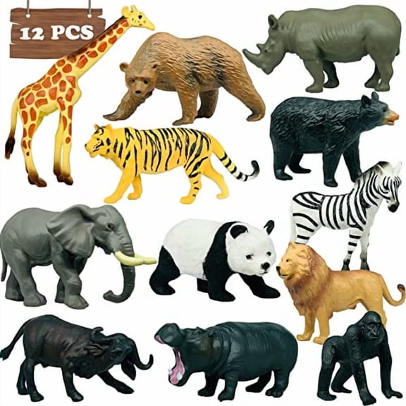 12Pcs Mini African Wildlife Animal Toys for Kids,Realistic Safari World Figure Toys,Animal Figurines Toy Great for Kids Gifts,Cake Toppers Party Favors,Prizes,Rewards,Educational for Children