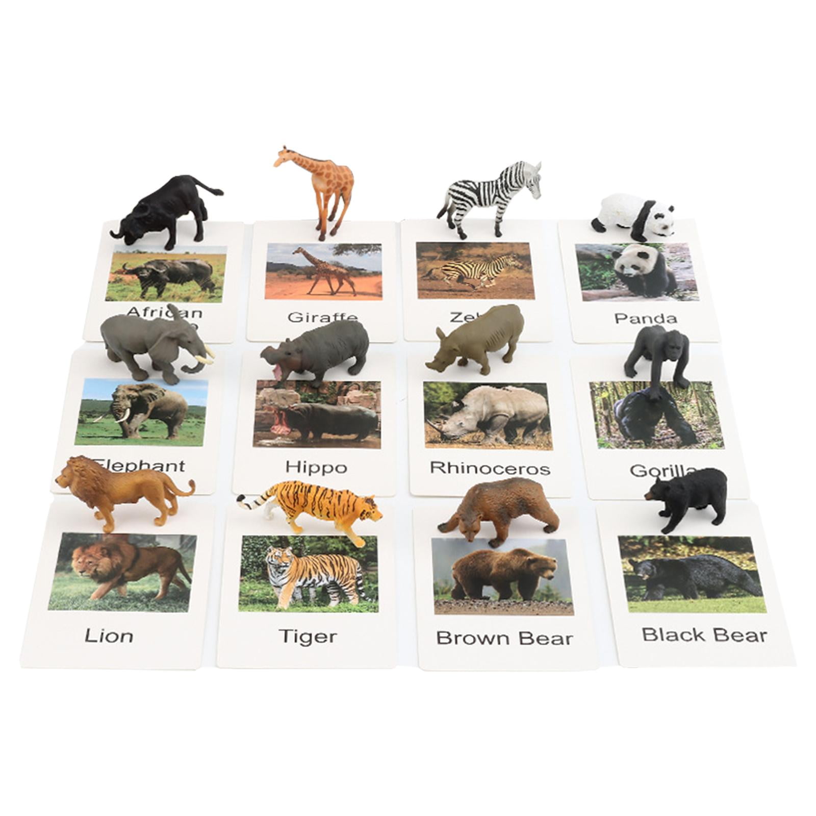 12Pcs Mini Animal Figures with Flash Cards Matching Game Playset