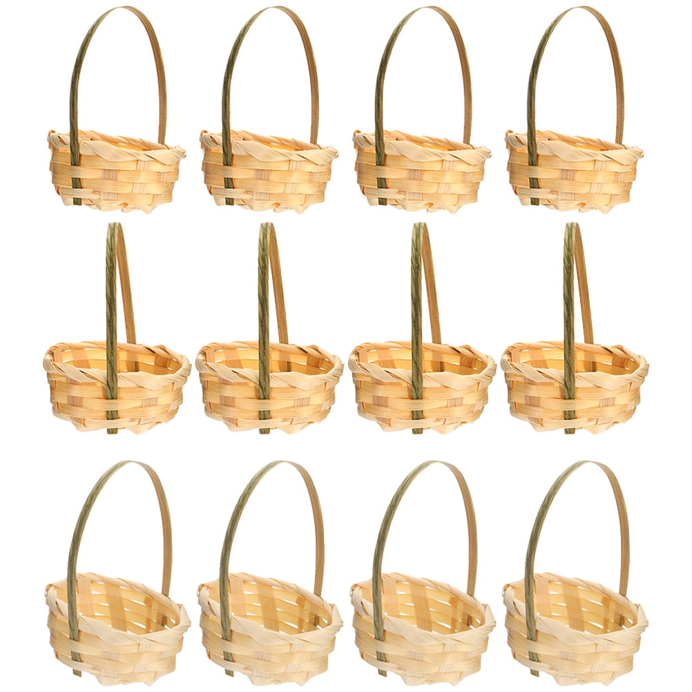 12Pcs Mini Basket Miniature Woven Baskets with Handles Gift Candy