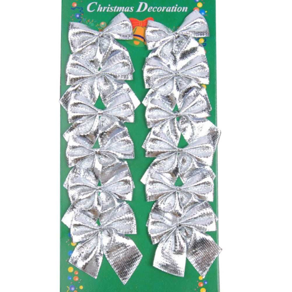 12Pcs Mini Christmas Bows Hanging Decorations Small Bowknot Christmas