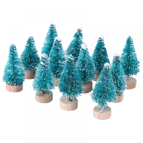 12Pcs Mini Christmas Tree Desktop Christmas Tree Model Snow Sisal Trees with Wood Base Christmas Decoration Table Decor